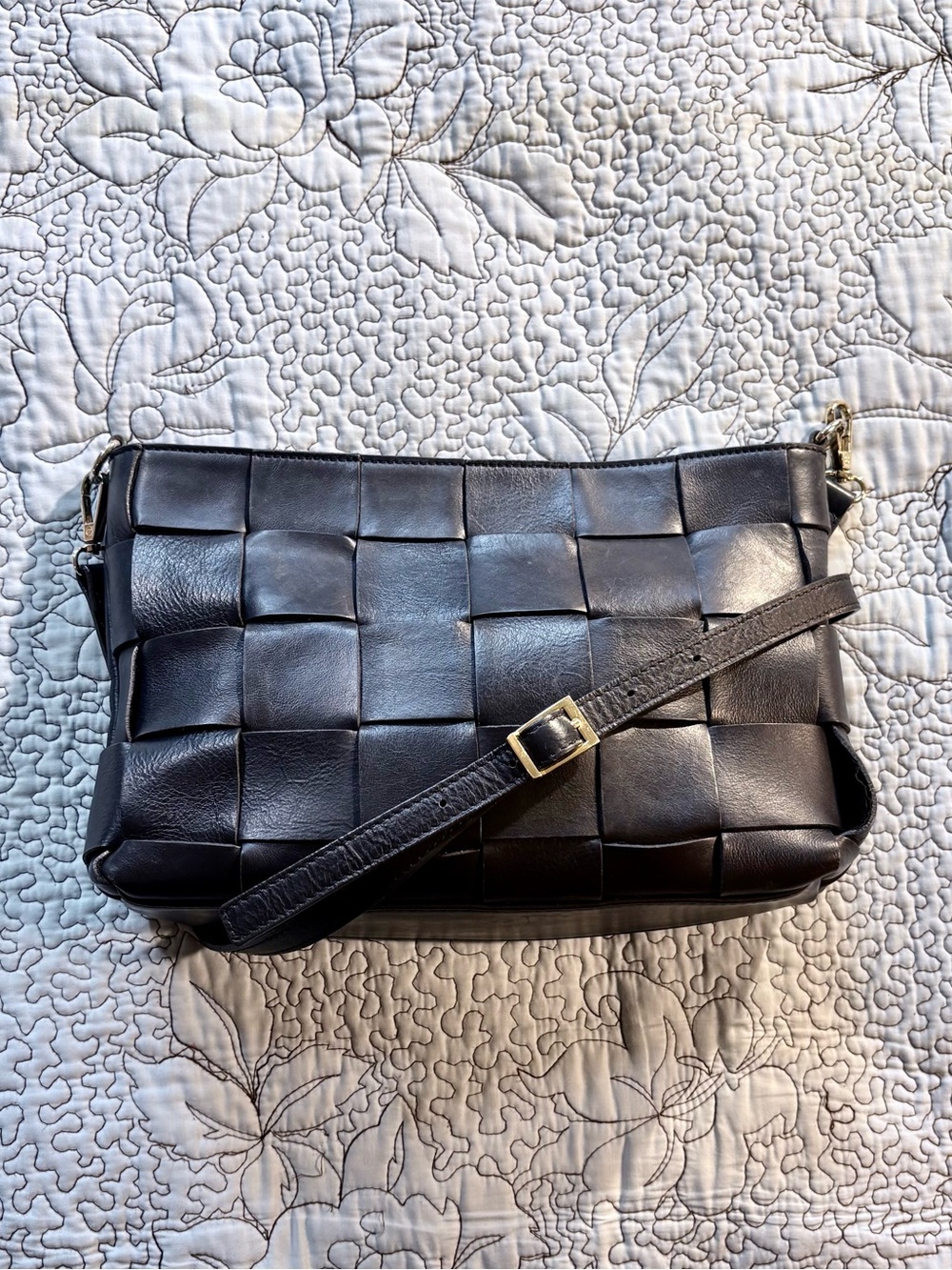 Anna Paola Black Woven Leather Shoulder Bag Made In Italy💕